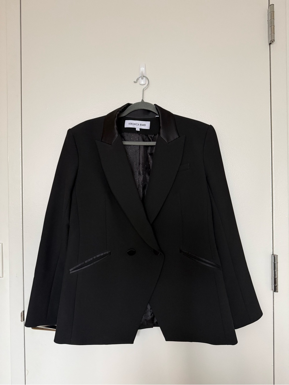 Veronica Beard Black Satin-Trim Double-Breasted Dickey Blazer